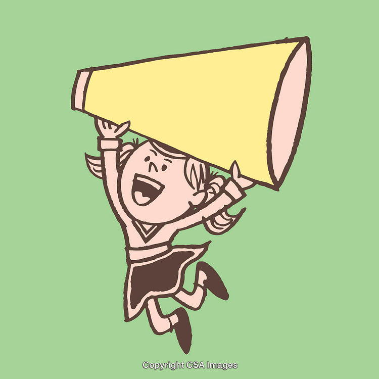 Cheerful Girl Holding a Yellow Megaphone with a Bright Smile