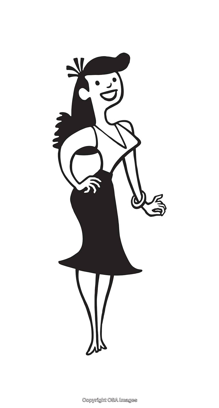 Retro Styled Woman Character in Monochrome Artwork Illustration