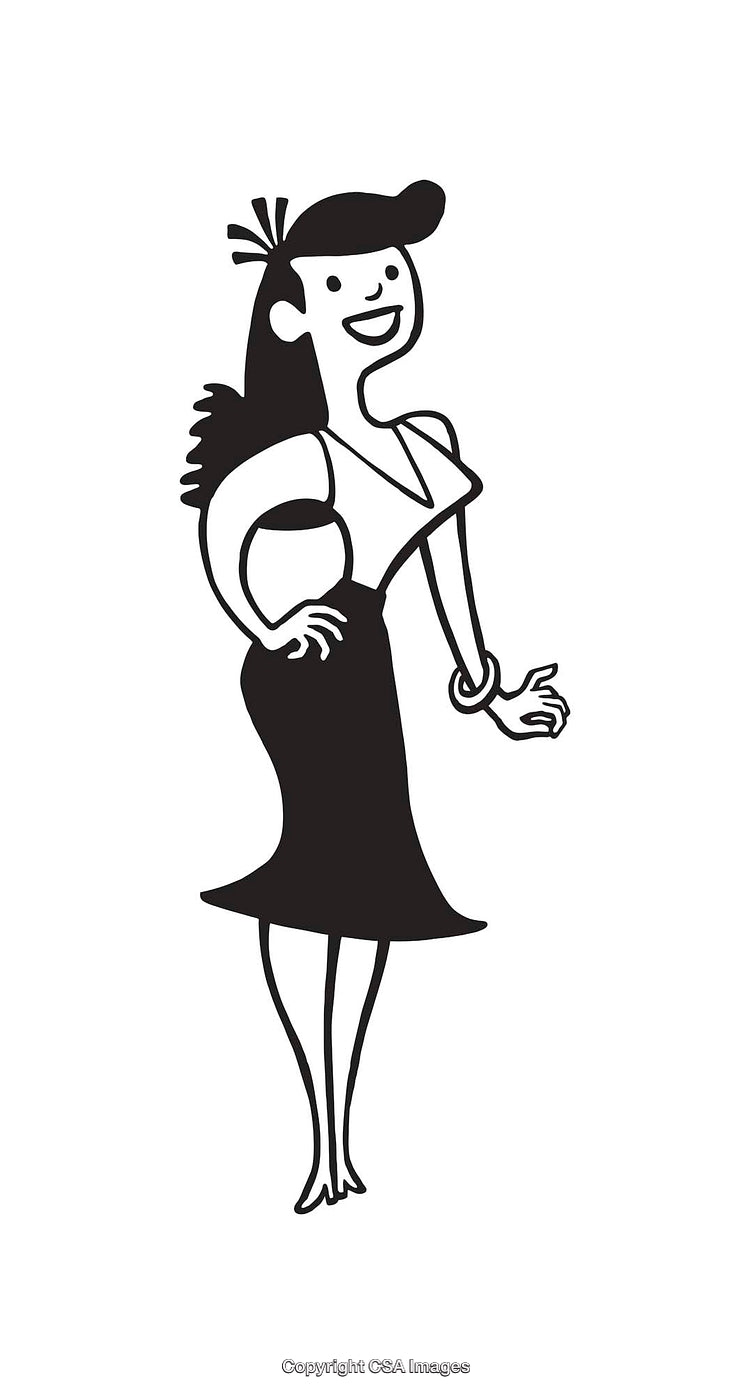 Retro Styled Woman Character in Monochrome Artwork Illustration