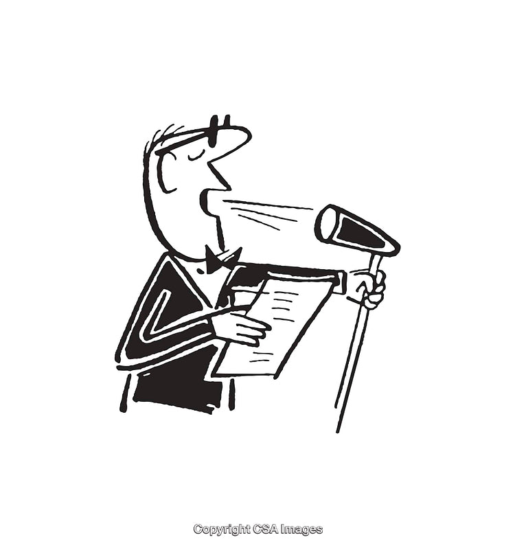 Cartoon Illustration of Speaker Delivering Speech at Microphone