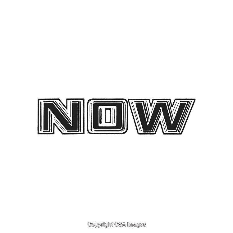 Black And White Typography Displaying the Word 'Now' With Bold Stylized Lettering