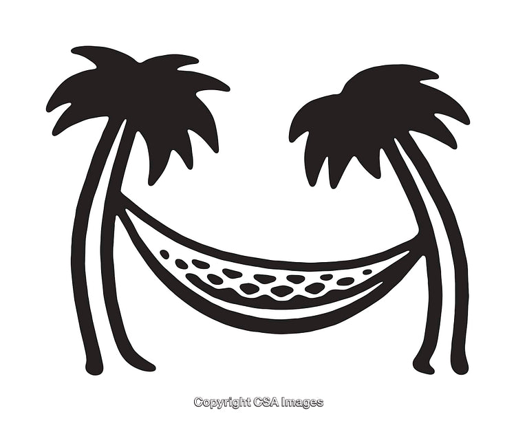 Palm Trees and Hammock Line Art Illustration in Black and White