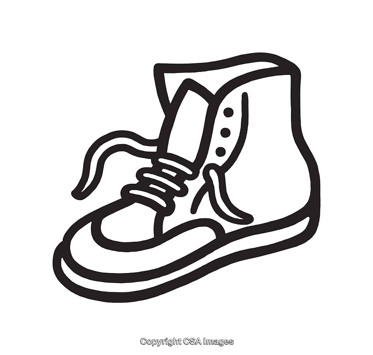Black and White Line Art Illustration of a Boot With Laces