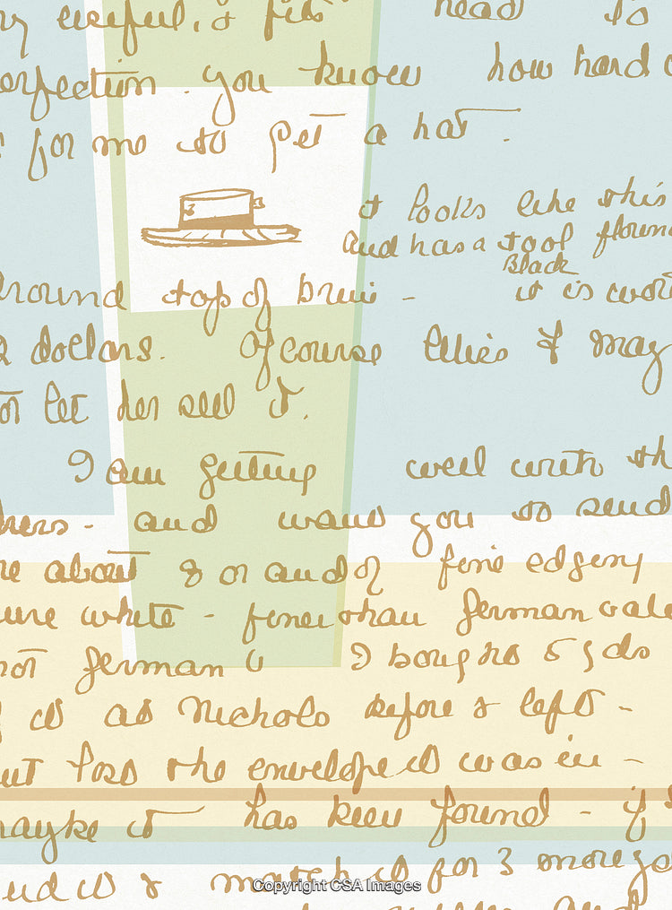 Handwritten Note Overlayed On Abstract Colored Background With Hat Illustration