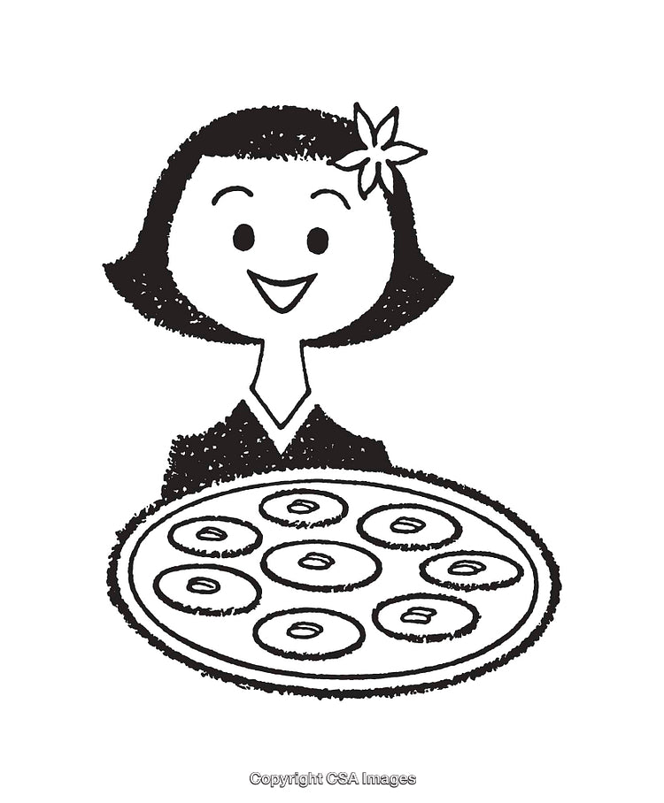 Retro Cartoon Woman Holding a Tray with Freshly Baked Donuts