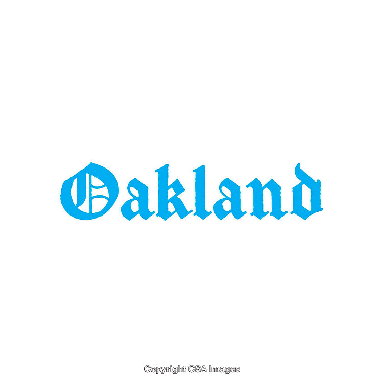 Stylized Blue Text Artwork Featuring the Word Oakland in Gothic Font