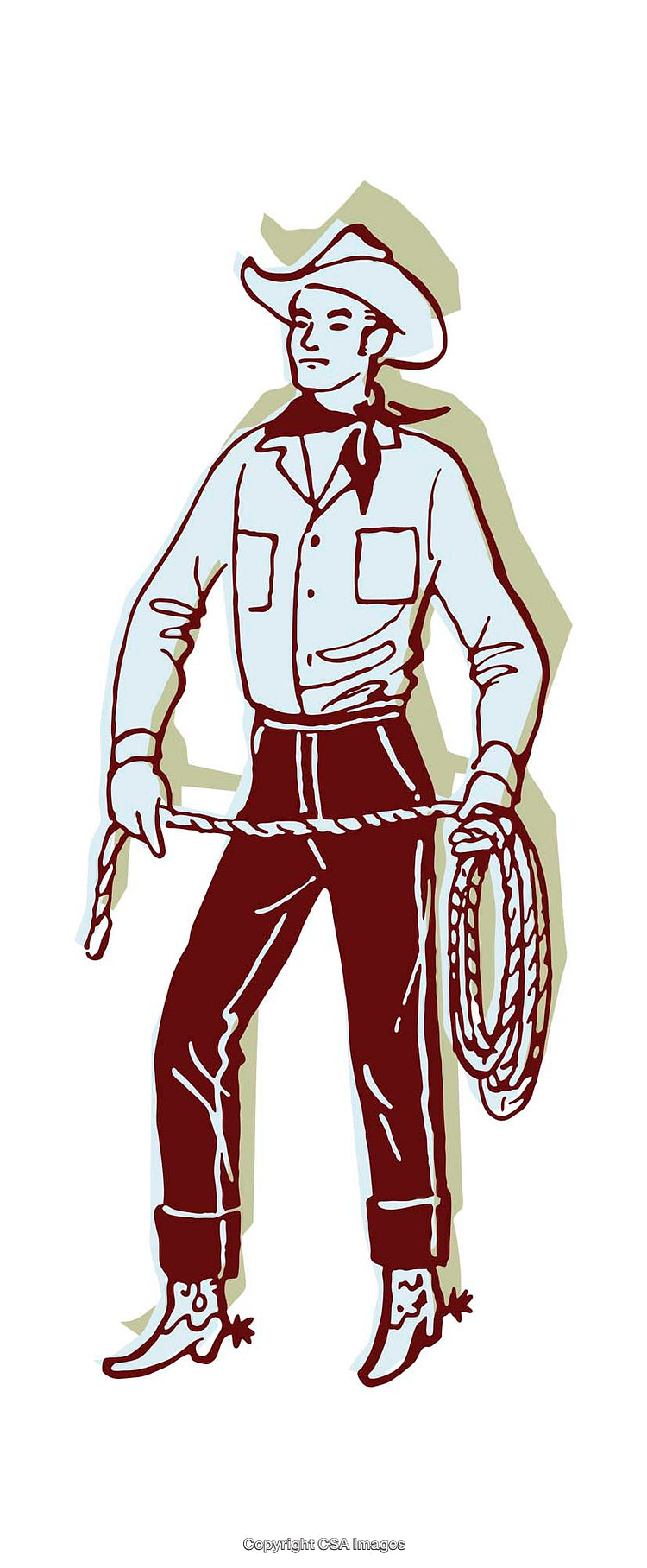 Color Illustration of a Cowboy Holding a Rope in Classic Western Style