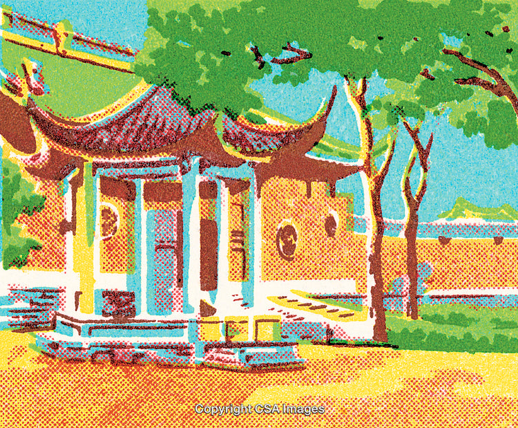 Traditional Asian Architecture With Vibrant Colors and Summer Scenery