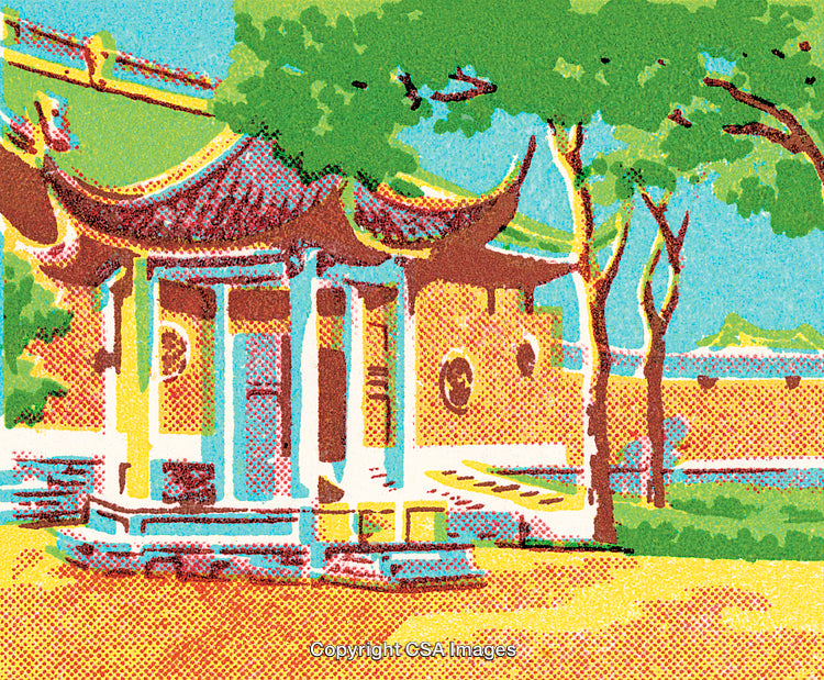 Traditional Asian Architecture With Vibrant Colors and Summer Scenery