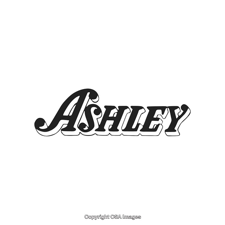 Stylized Black Text Design of the Name Ashley on White Background