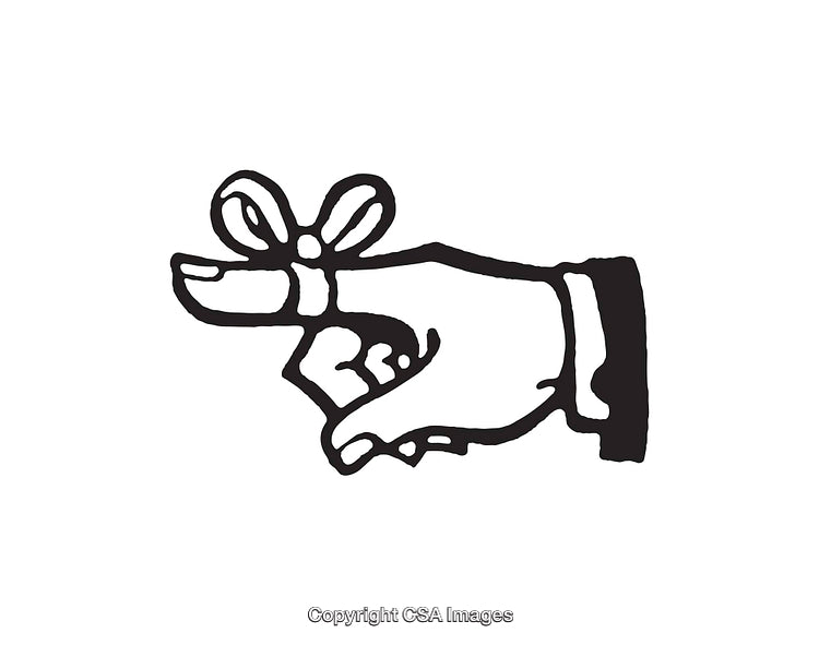Black and White Line Art Illustration of Hand with Reminder Ribbon