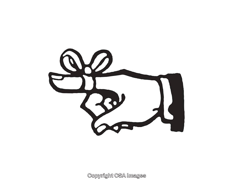 Black and White Line Art Illustration of Hand with Reminder Ribbon