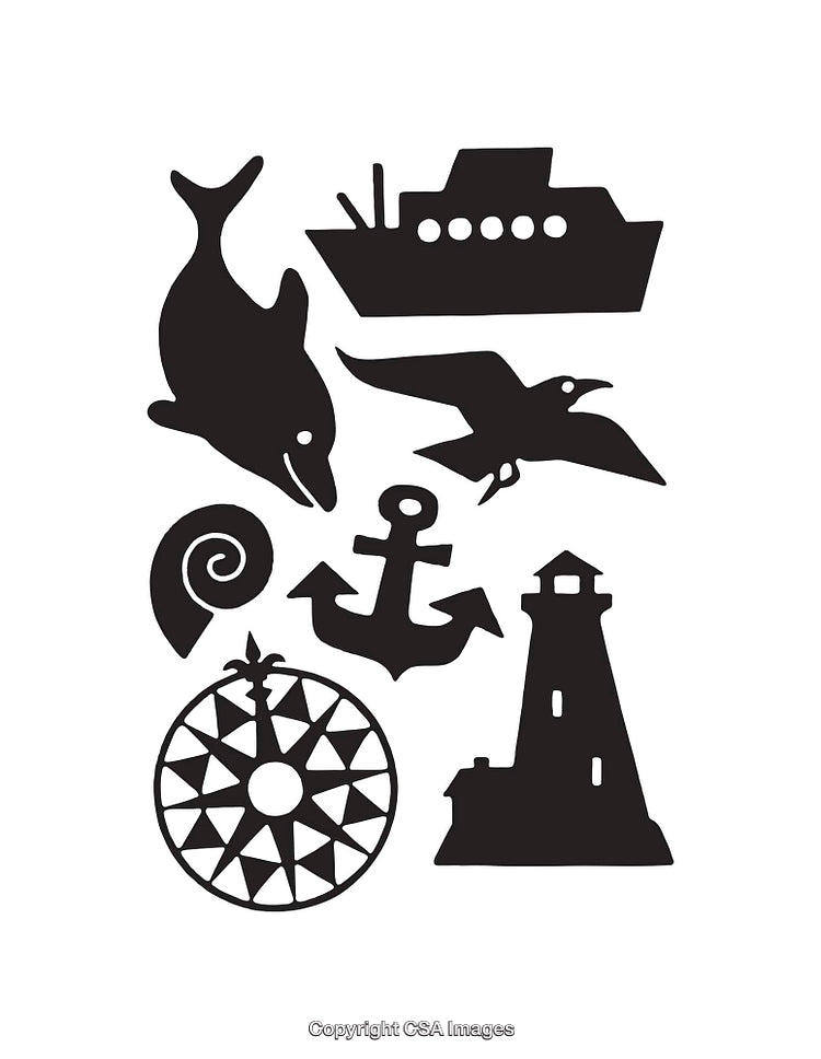 Black and White Nautical Line Art Illustrations with Marine Themes