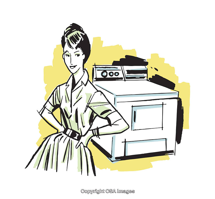 Vintage Illustration of Woman With Appliance in Retro Style