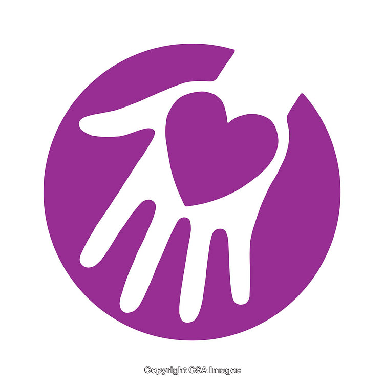 Purple Icon Featuring a Heart in a Hand Silhouette on Circle