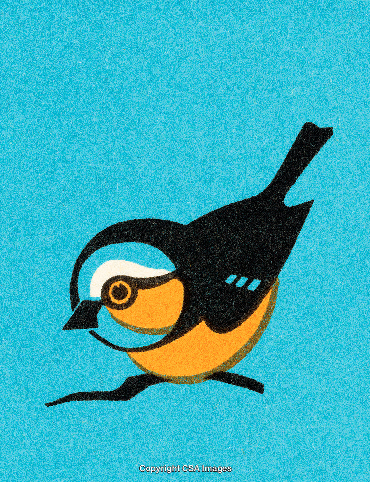Abstract Stylized Bird in Vibrant Graphic Design on Blue Background