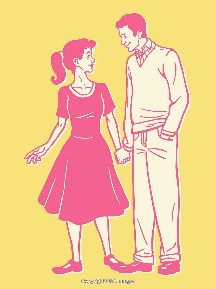 Retro Line Art of a Couple Holding Hands
