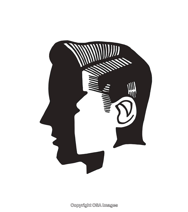 Black and White Illustration of Dual Profiles in Artistic Style