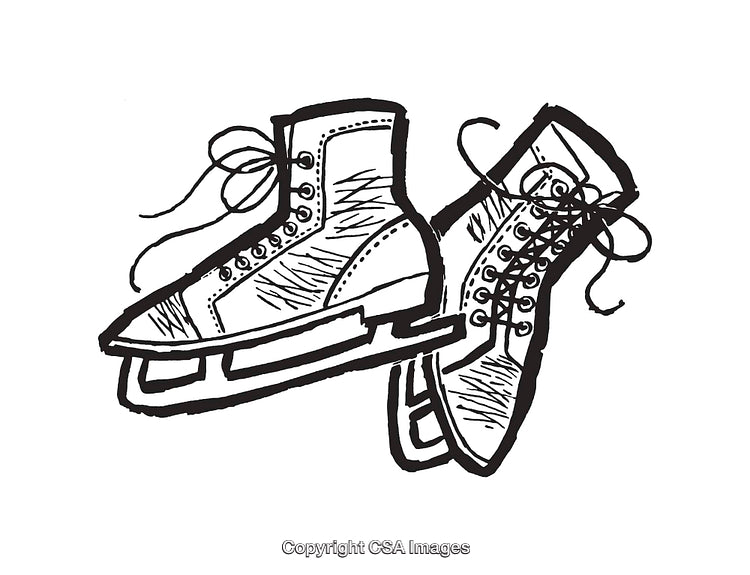 Vintage Black and White Ice Skates Line Art Drawing