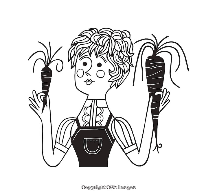 Black and White Illustration of Person Holding Two Carrots