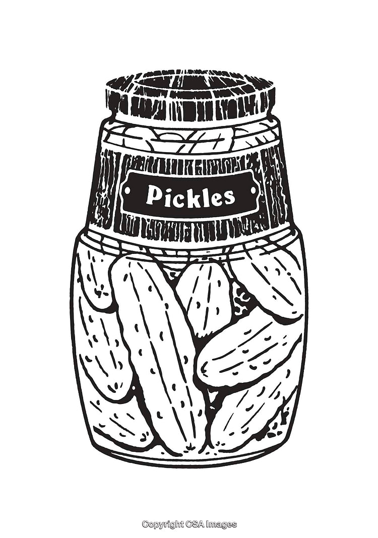 Black and White Line Art Illustration of a Jar of Pickles