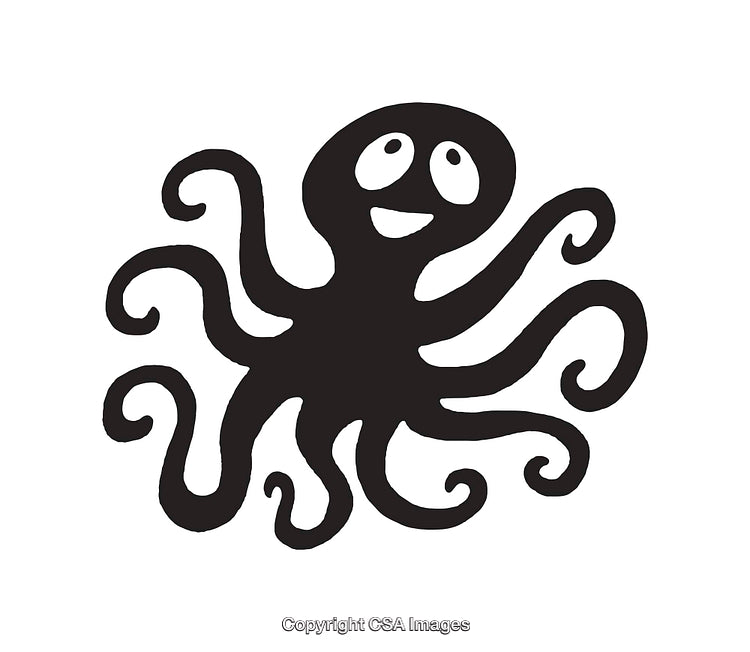Happy Cartoon Octopus in Simple Black and White Icon Design