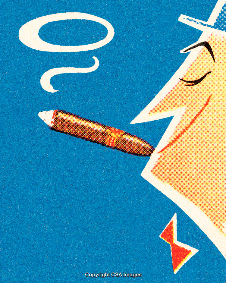Vintage Illustration of Gentleman Smoking Cigar with Stylish Minimalist Artwork