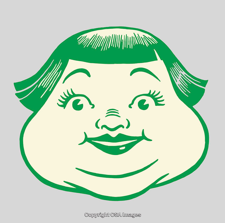 Smiling Cartoon Face Illustration in Green and Cream Colors