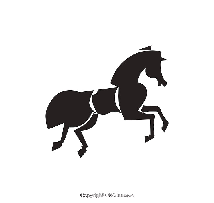 Elegant Black and White Horse Silhouette in Stylized Line Art Style