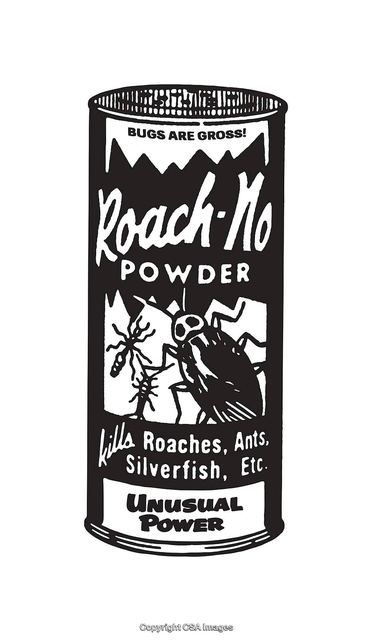 Retro Line Art Illustration of Roach-No Powder for Pest Control