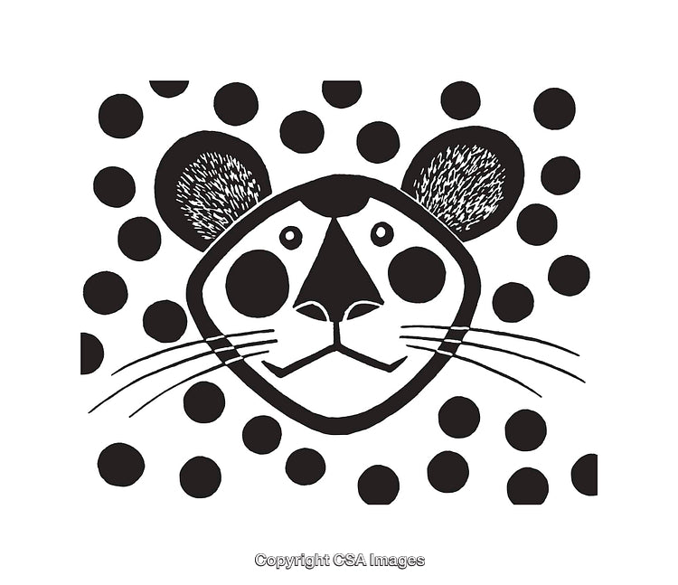 Abstract Black And White Illustration of a Cute Animal Face With Patterns