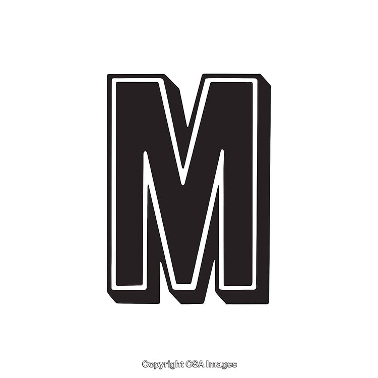 Bold Black Letter M Icon with a Sketch Outline Design