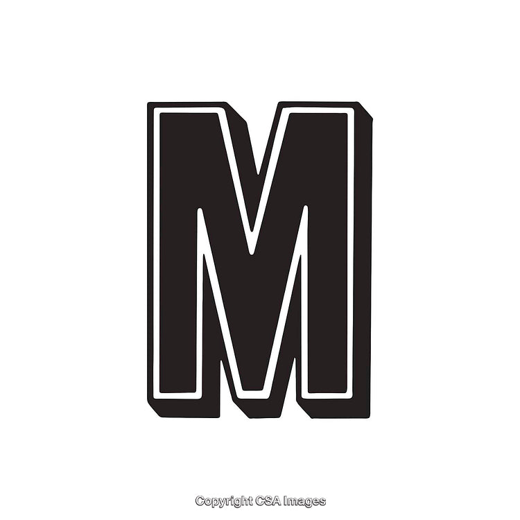 Bold Black Letter M Icon with a Sketch Outline Design