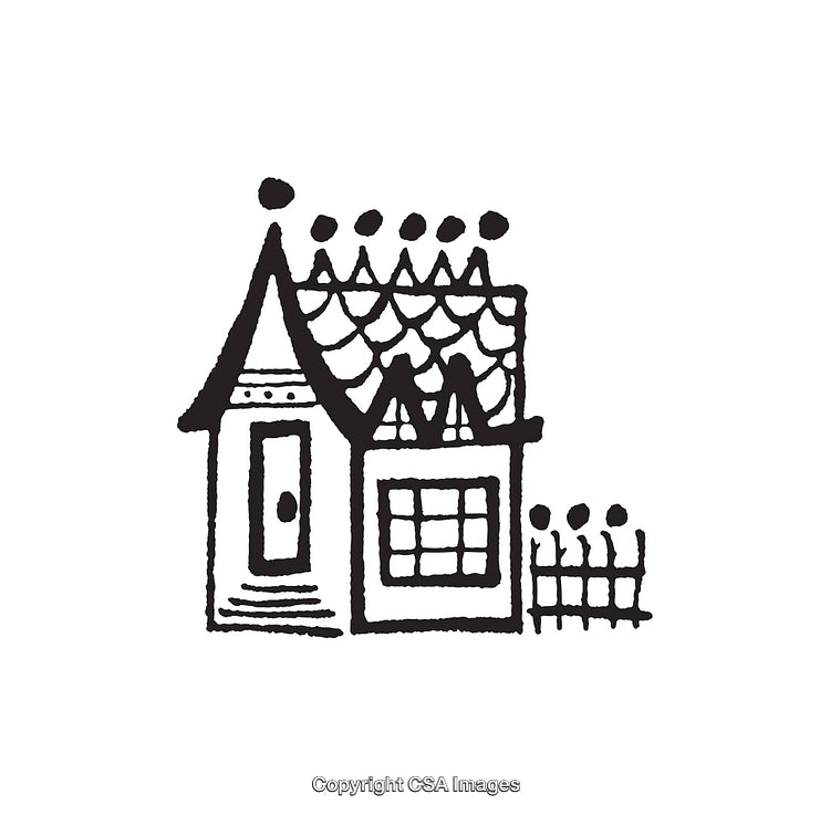 Charming Hand-Drawn Line Art Cottage with Decorative Elements