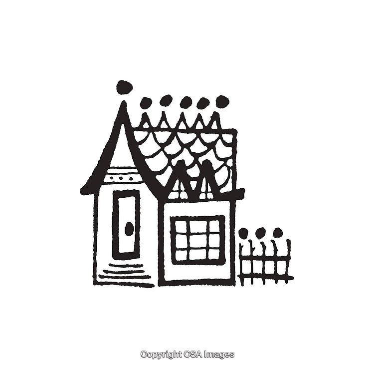 Charming Hand-Drawn Line Art Cottage with Decorative Elements