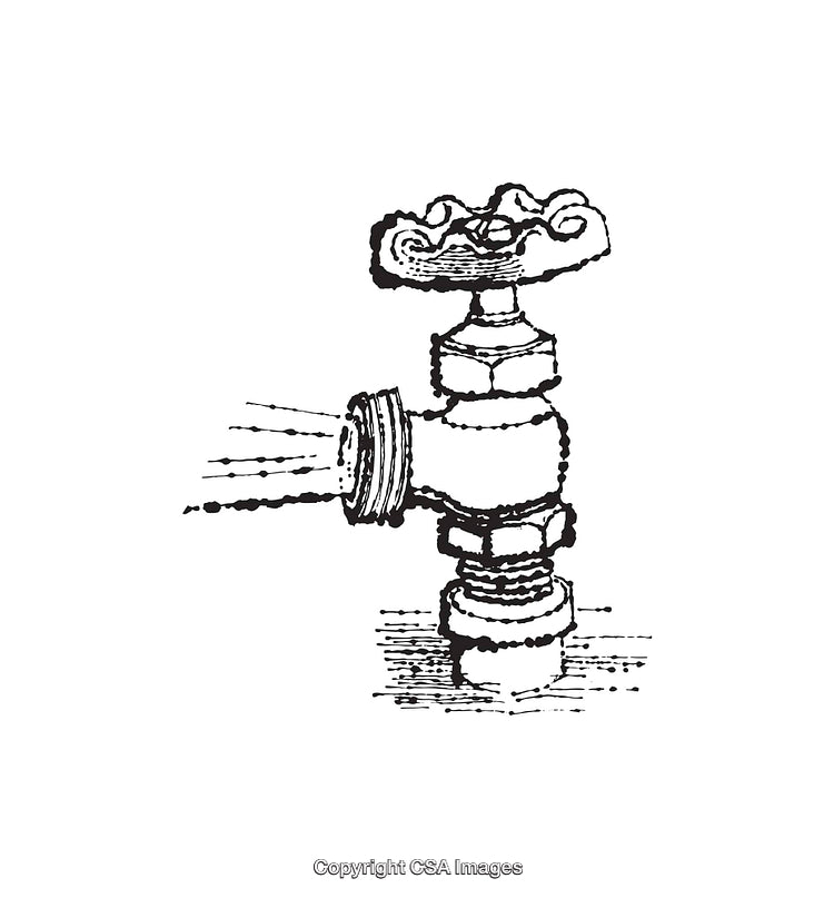 Vintage Line Art Illustration of a Water Faucet Drawing