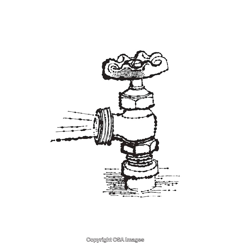 Vintage Line Art Illustration of a Water Faucet Drawing