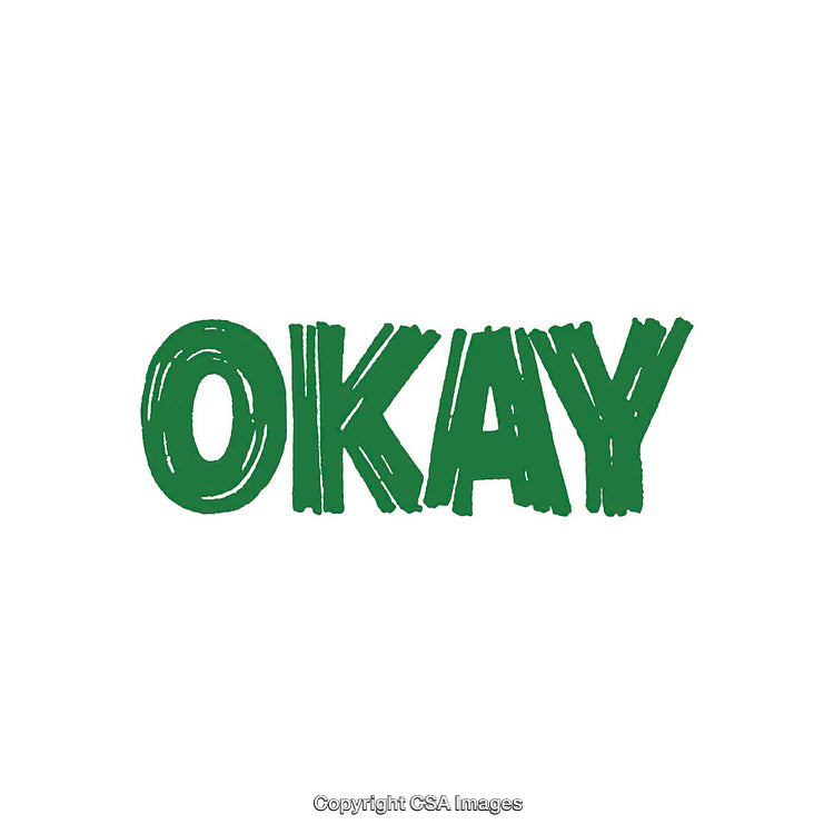 Green OKAY Text Displayed on a Solid White Background