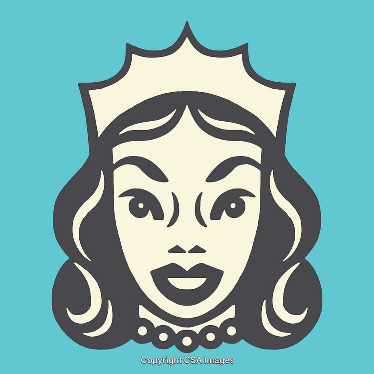 Retro Style Portrait of a Woman Wearing a Crown