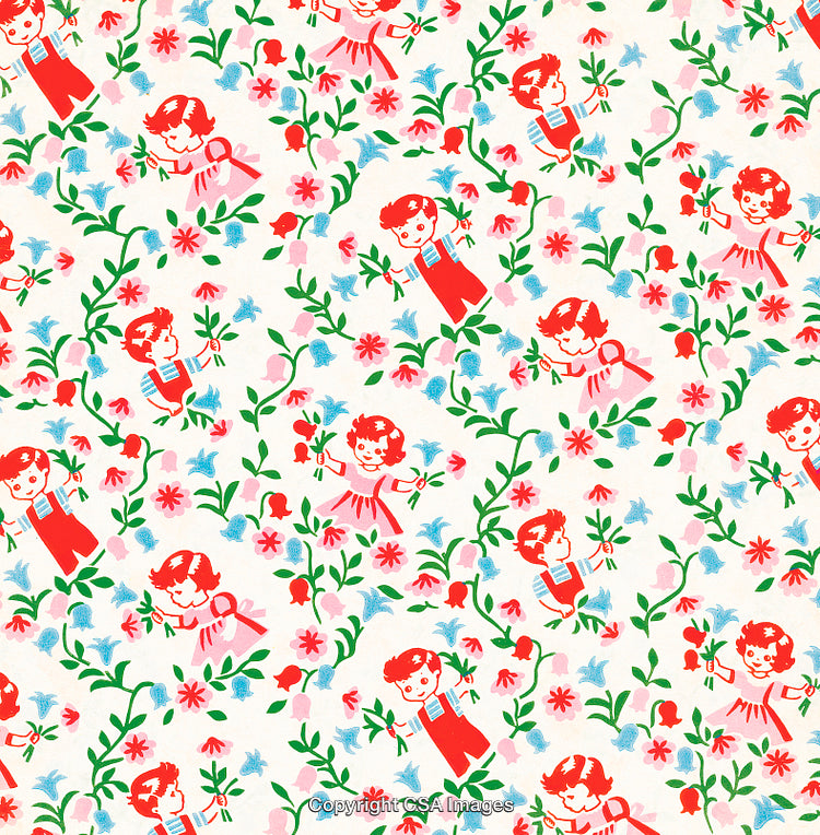 Kids picking flowers pattern