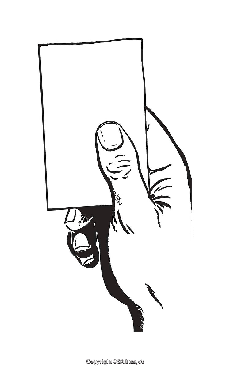 Hand Holding Blank Card in Minimalist Line Art Drawing Style