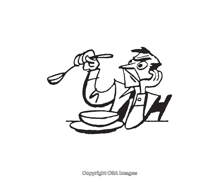 Cartoon Illustration of a Man Expressing Displeasure at a Meal