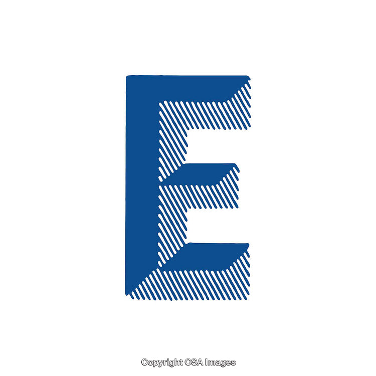 Blue Patterned Representation of the Letter 'E' on White Background
