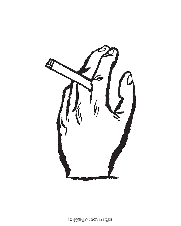 Black and White Line Art of Hand Holding a Cigarette