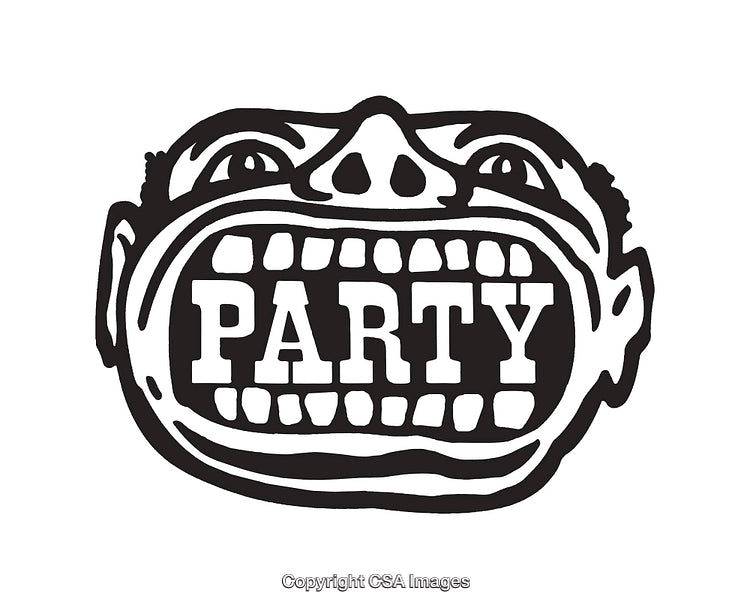 Black and White Party Theme Artwork Featuring Bold Typographic Elements