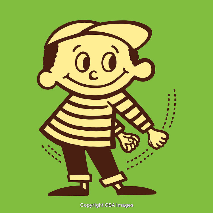 Cheerful Cartoon Boy in Retro Style on a Vibrant Green Background