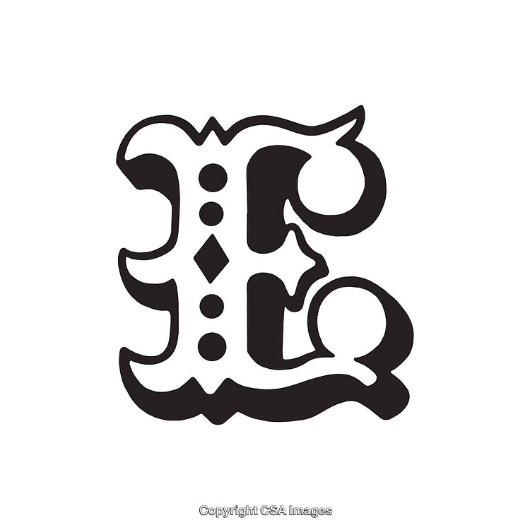 Stylish Black Letter E with Ornamental Gothic Design Elements