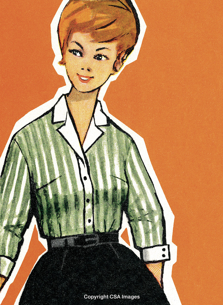 Retro Styled Illustration of a Woman in Striped Shirt and Skirt