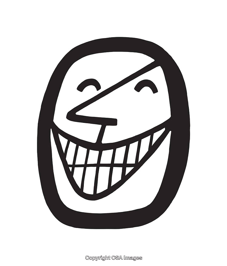 Abstract Smiling Face Line Art Illustration on White Background