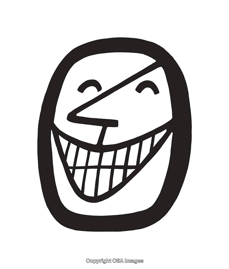 Abstract Smiling Face Line Art Illustration on White Background